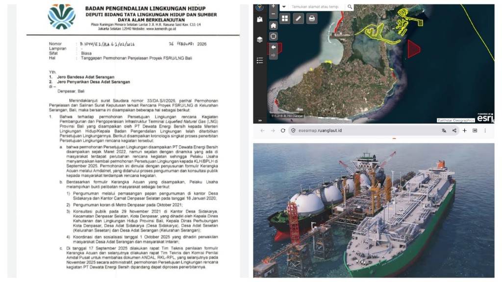 KLH/BPLH Balas Surat Desa Adat Serangan, Permohonan Penjelasan dan Salinan Surat Keputusan Rencana Proyek FSRU LNG Bali