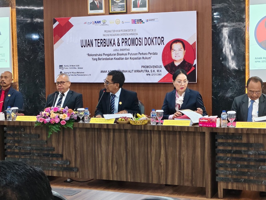 Anak Agung Alit Wiraputra Berhasil Raih Gelar Doktor Hukum ke-27 Unwar Dengan Predikat Pujian Dalam Ujian Terbuka Promosi Doktor