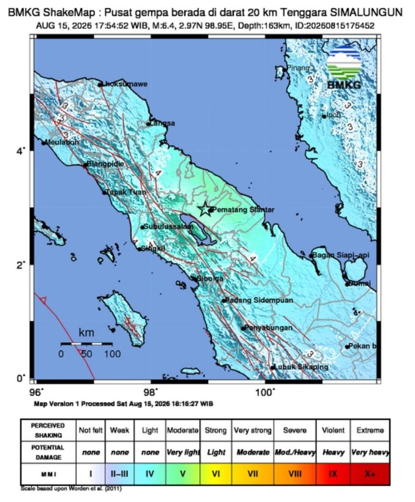 Gempa Bumi M 6.4 Guncang Simalungun Sumut, Tak Berpotensi Tsunami