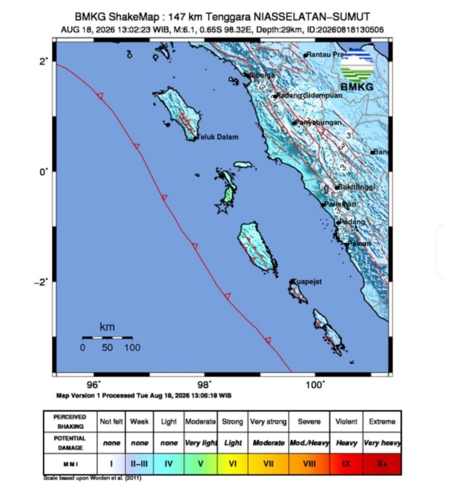 Tidak Berpotensi Tsunami, Gempa M 6.1 Guncang Perairan Nias Selatan