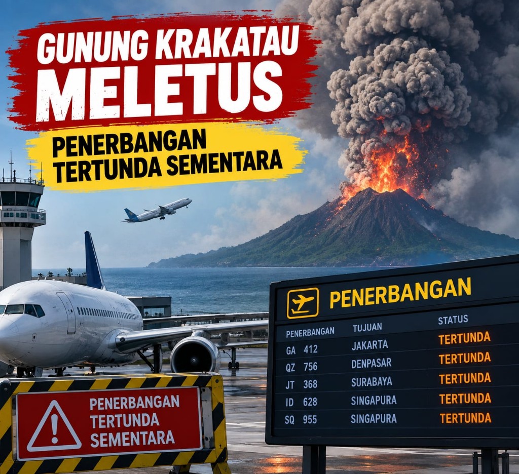 Abu Vulkanik Anak Krakatau Ganggu Penerbangan, Penutupan Ruang Udara Radin Inten II Diperpanjang hingga 18.00 WIB