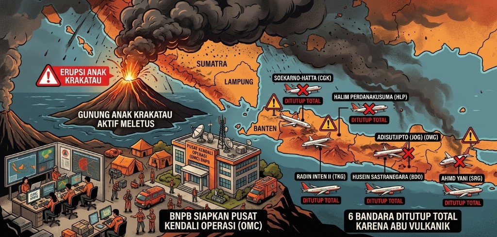 Erupsi Anak Krakatau Berdampak Luas, BNPB Siapkan OMC dan Enam Bandara Ditutup