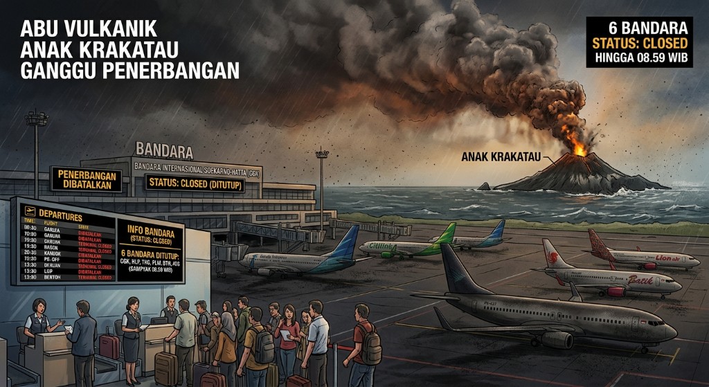 Abu Vulkanik Anak Krakatau Ganggu Penerbangan, Enam Bandara Masih Berstatus Closed hingga 08.59 WIB