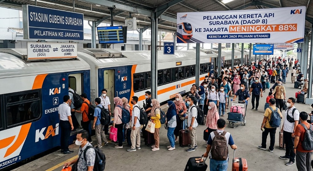 Kereta Api Jadi Pilihan Utama Masyarakat, Jumlah Pelanggan KA dari Daop 8 Surabaya Menuju Jakarta Meningkat 88%