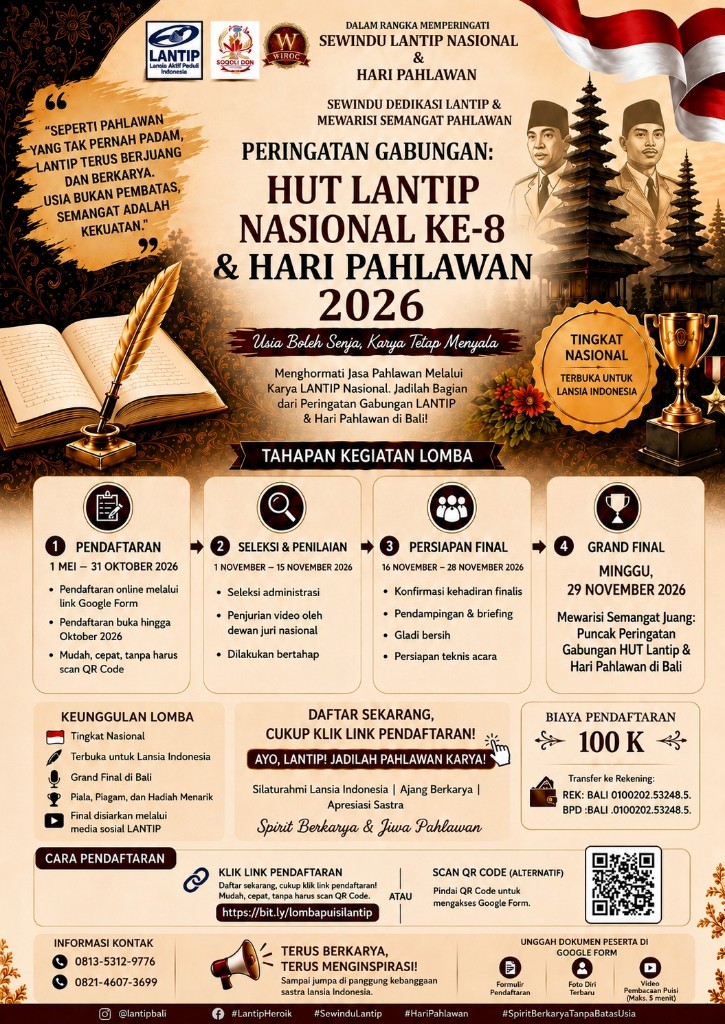 Wadahi Kreativitas Senior, Lantipda Bali Gelar Lomba Ekspresi Puisi Lansia Nasional 2026