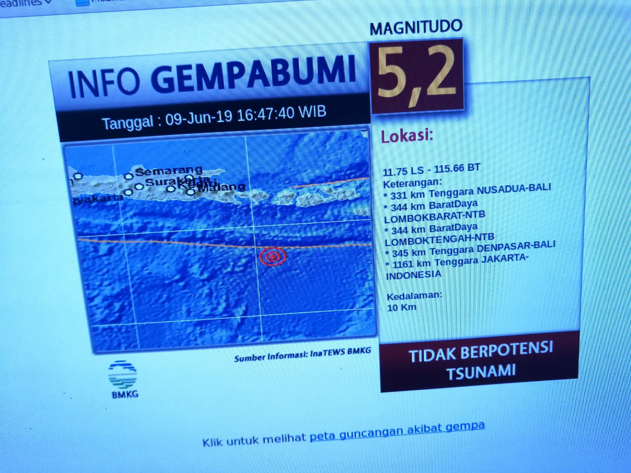 Dokumentasi dari - Nusa Dua Diguncang Gempa Berkekuatan 5.2 SR
