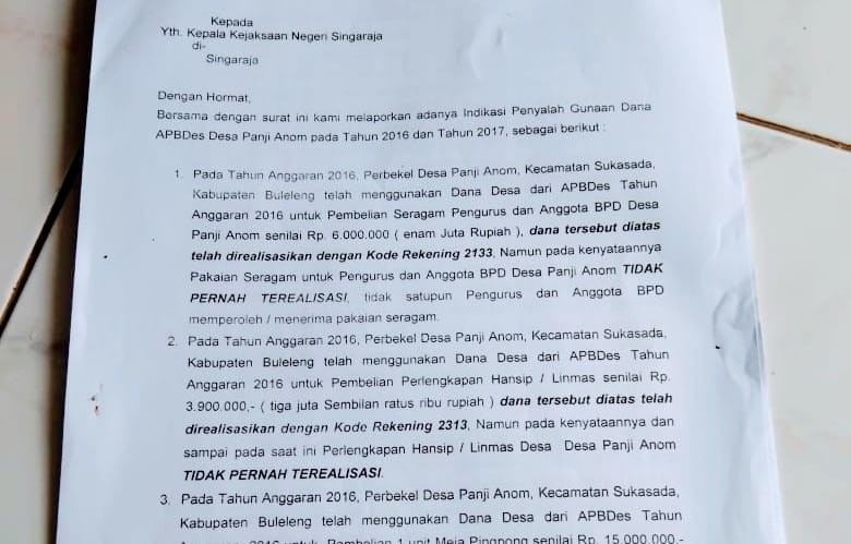 Dokumentasi dari - Warga Panji Anom Buleleng Pertanyakan Kasus Dugaan Pungli dan Penyalahgunaan APBDes