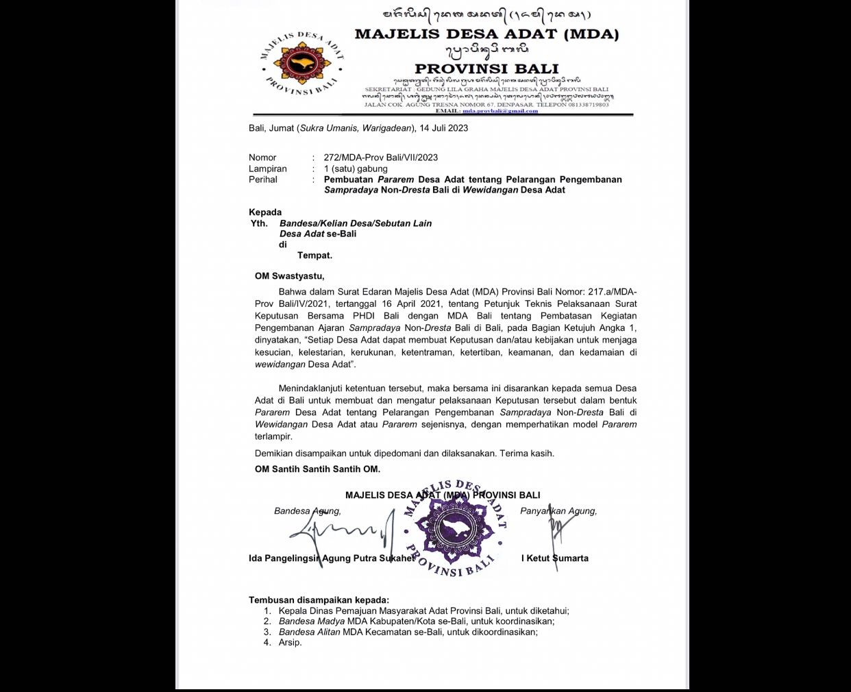 Dokumentasi dari - SE MDA Bali Kontroversial, Menyangkut Kebebasan Berkeyakinan